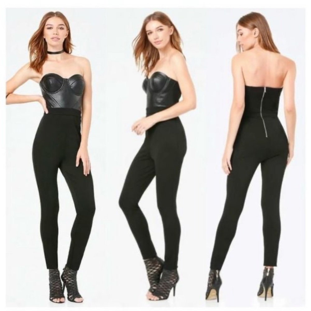 Bebe Black Faux Leather Jumpsuit in sz 10 New With Tags